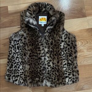 C&C California Leopard Print Faux Fur Hooded Vest - Brown/Black 6